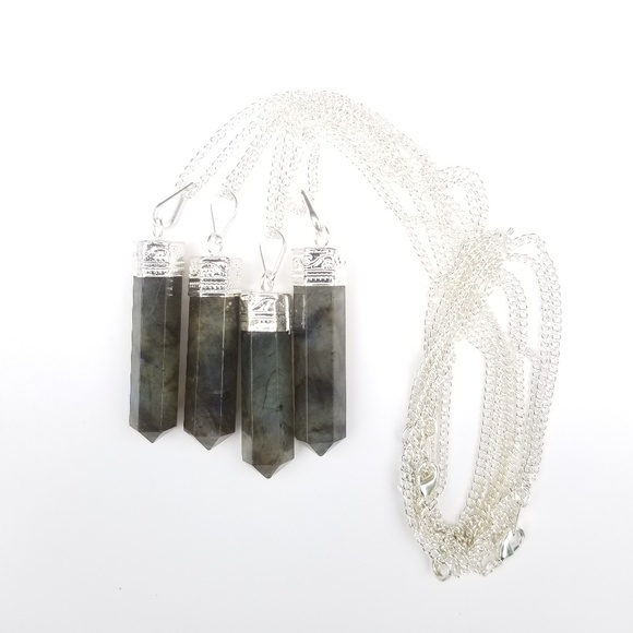 Labradorite Crystal Wand Natural Stone Necklace - Picture 2 of 4